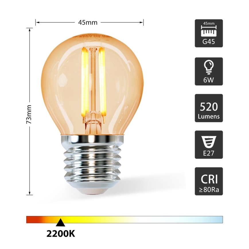 LED bulb G45 E27/6W/230V 2200K - Aigostar