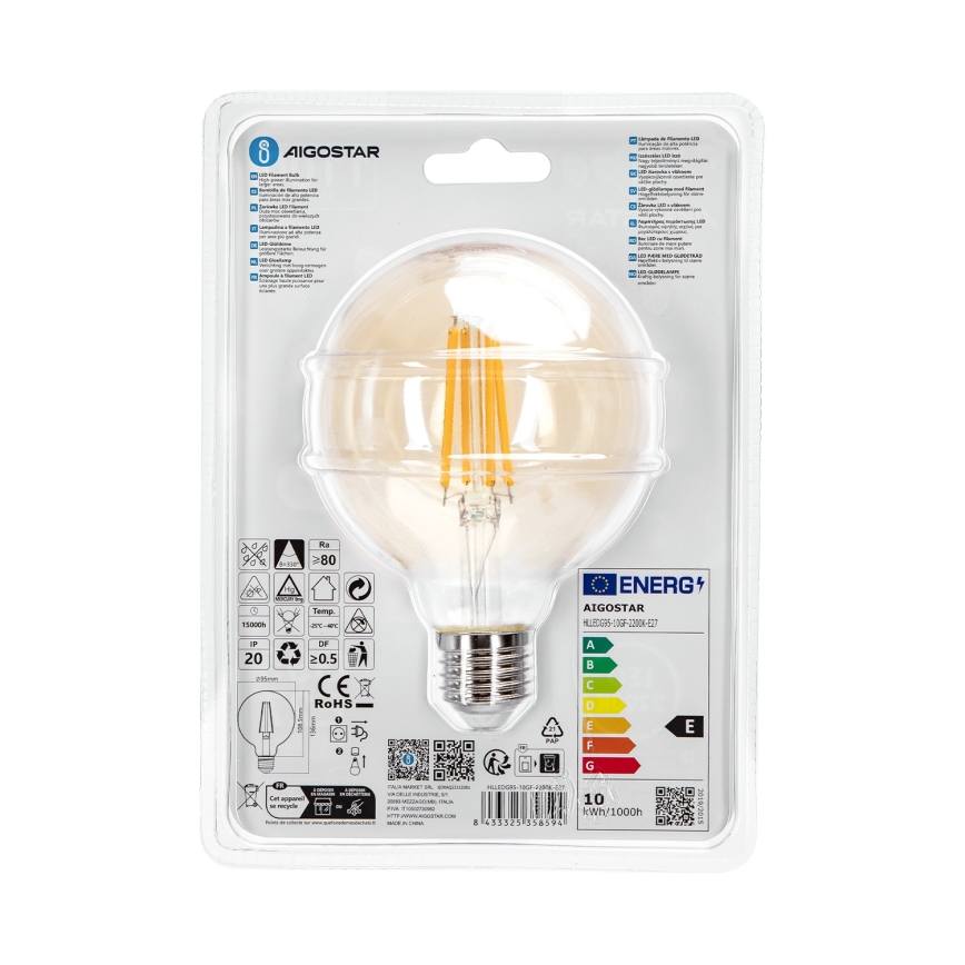 LED Bulb G95 E27/10W/230V 2200K - Aigostar