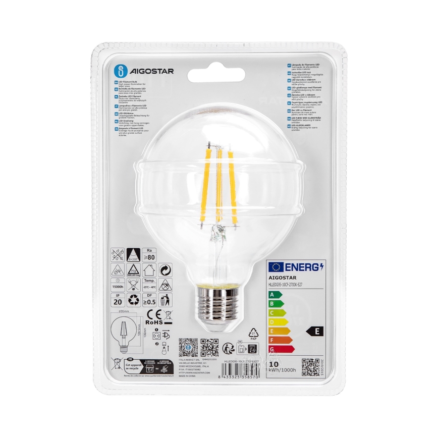 LED Bulb G95 E27/10W/230V 2700K - Aigostar