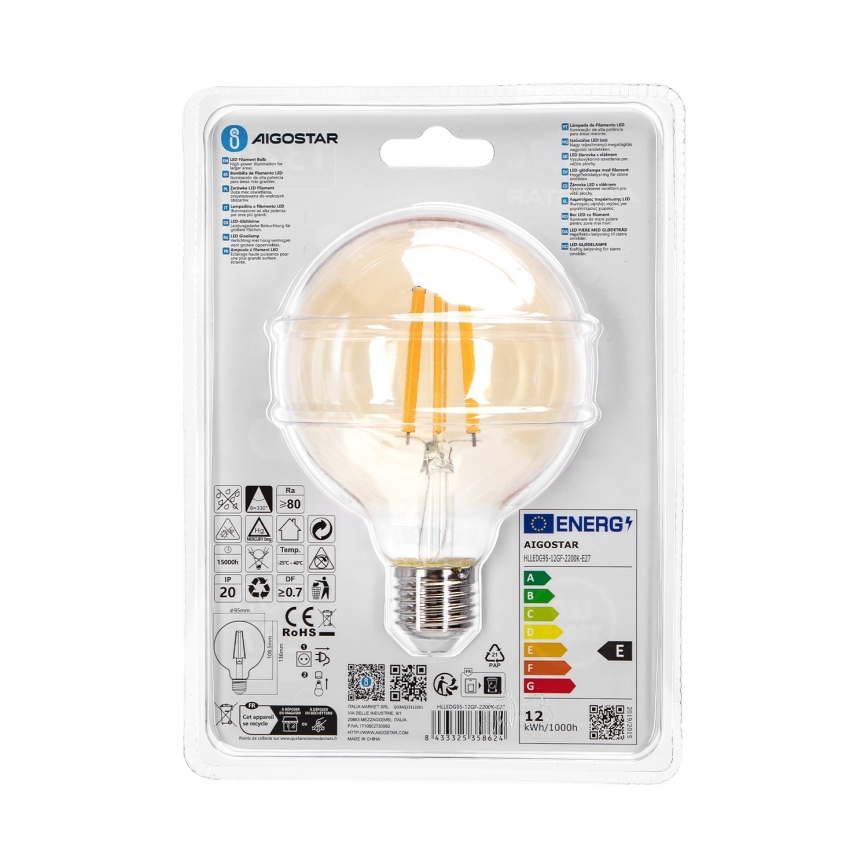 LED Bulb G95 E27/12W/230V 2200K - Aigostar