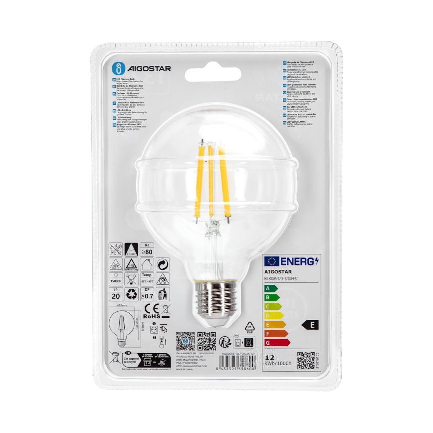 LED Bulb G95 E27/12W/230V 2700K - Aigostar