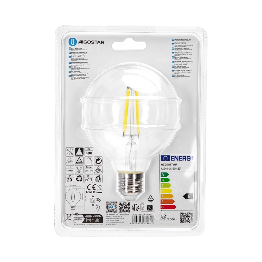 LED Bulb G95 E27/12W/230V 6500K - Aigostar