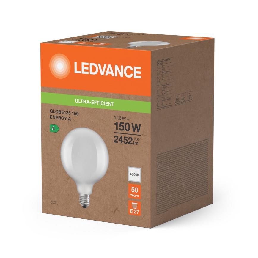 LED Bulb GLOBE CLASSIC FILAMENT G125 E27/11,6W/230V 4000K - Ledvance