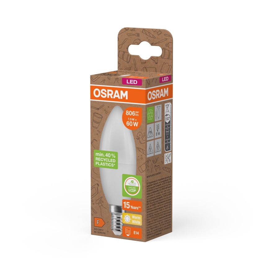 LED bulb made from recycled plastic B39 E14/7,5W/230V 2700K - Osram