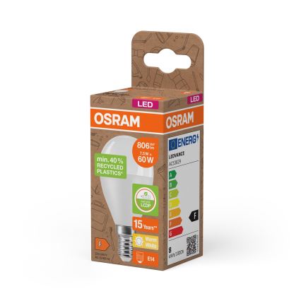 LED bulb made from recycled plastic P45 E14/7,5W/230V 2700K - Osram
