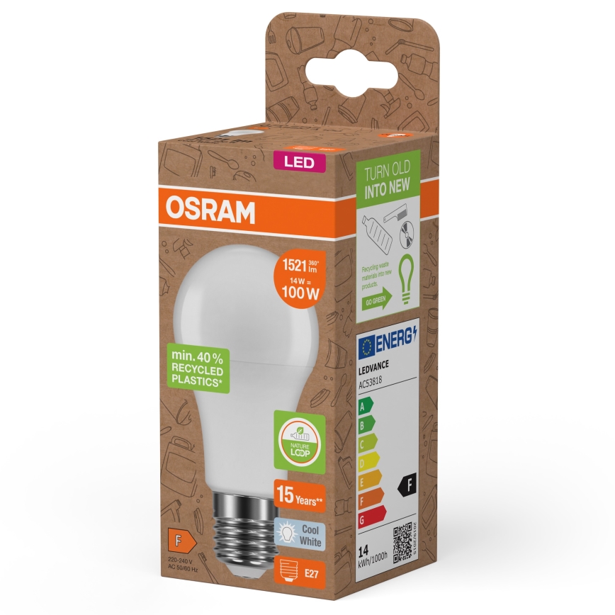 LED Bulb made of recycled plastic A100 E27/14W/230V 4000K - Osram