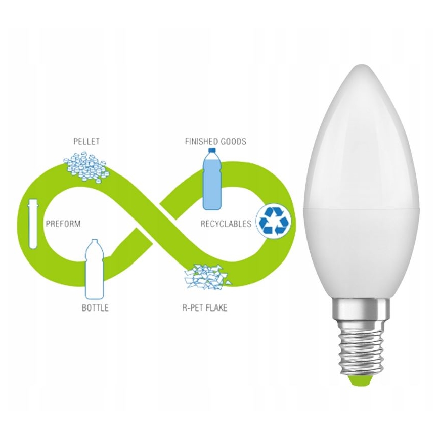 LED Bulb made of recycled plastic B40 E14/4,9W/230V 2700K - Ledvance