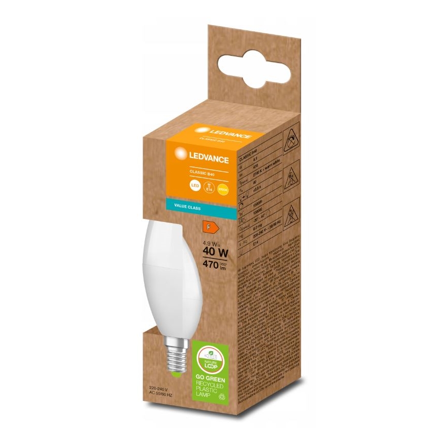 LED Bulb made of recycled plastic B40 E14/4,9W/230V 2700K - Ledvance