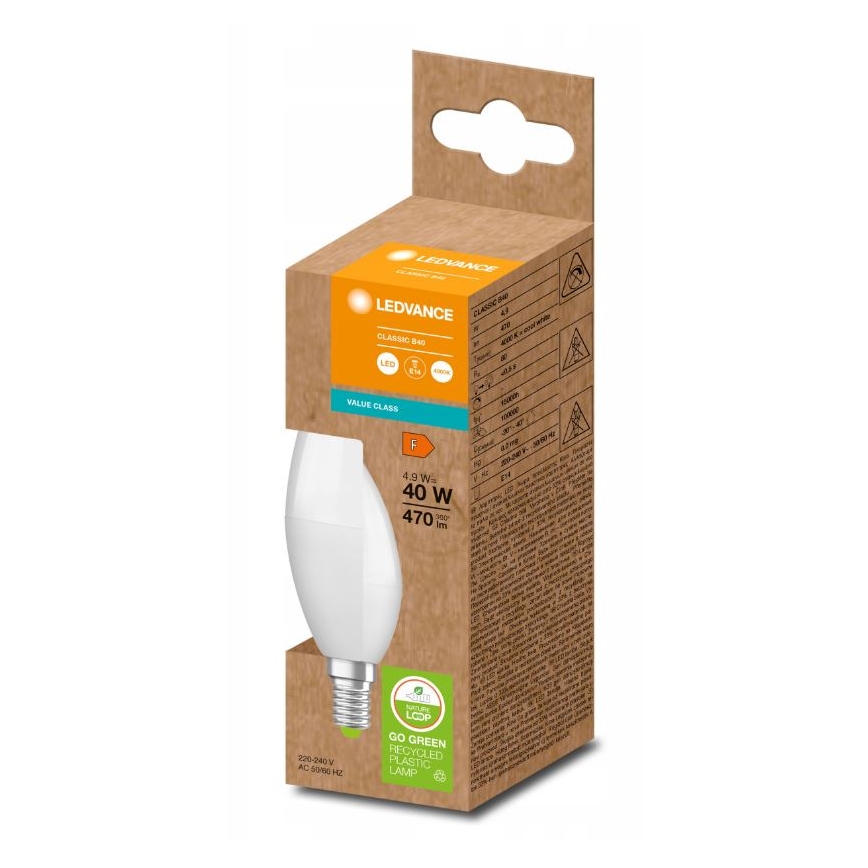 LED Bulb made of recycled plastic B40 E14/4,9W/230V 4000K - Ledvance