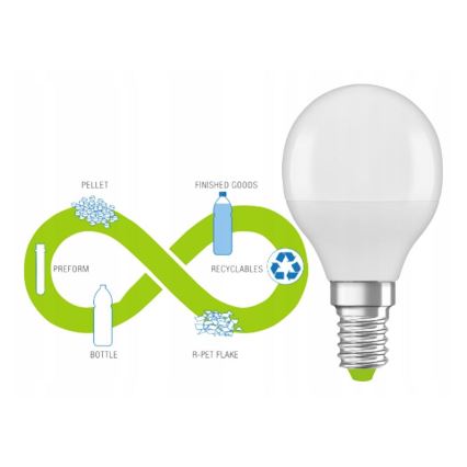 LED Bulb made of recycled plastic P45 E14/4,9W/230V 2700K - Ledvance