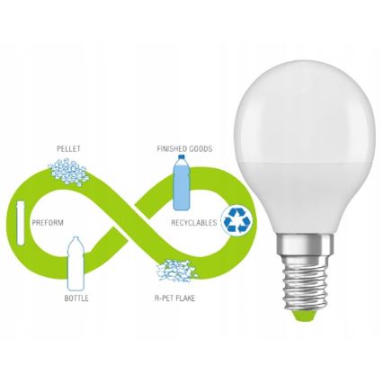 LED Bulb made of recycled plastic P45 E14/4,9W/230V 4000K - Ledvance