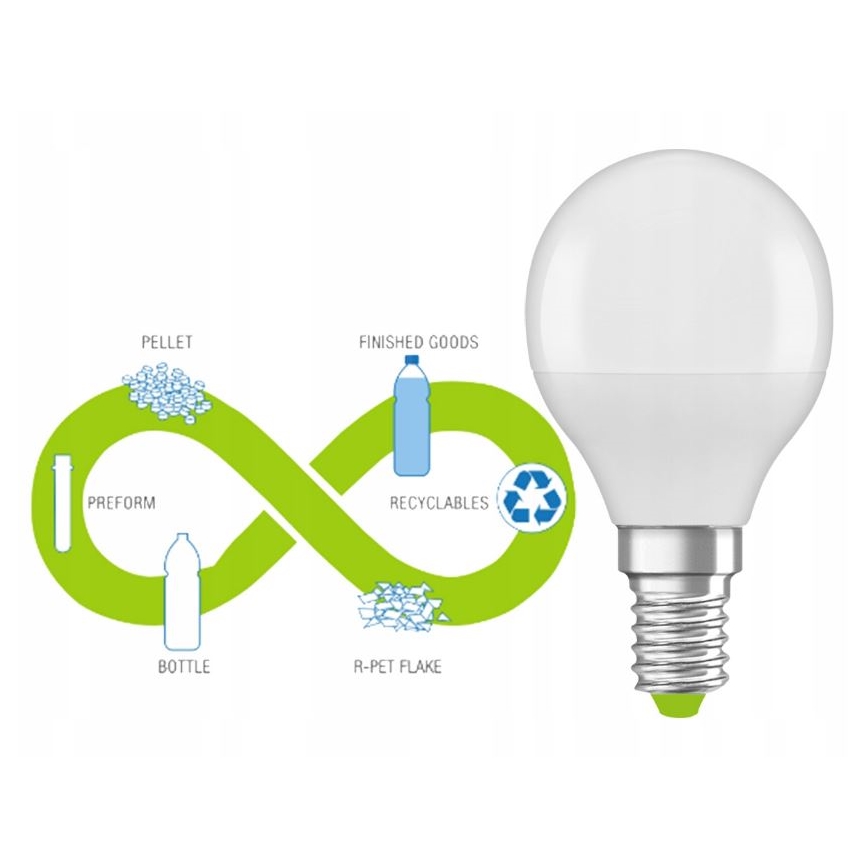 LED Bulb made of recycled plastic P45 E14/4,9W/230V 4000K - Ledvance