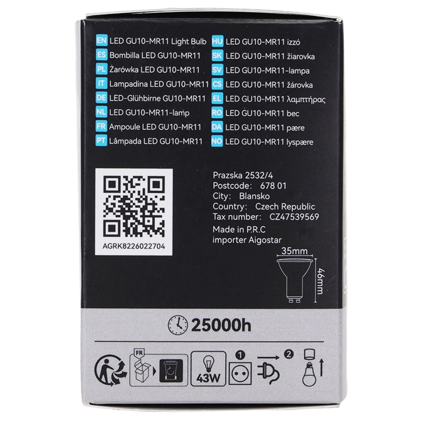 LED bulb MR11 GU10/4W/230V 3000K 60° - BRILAGI