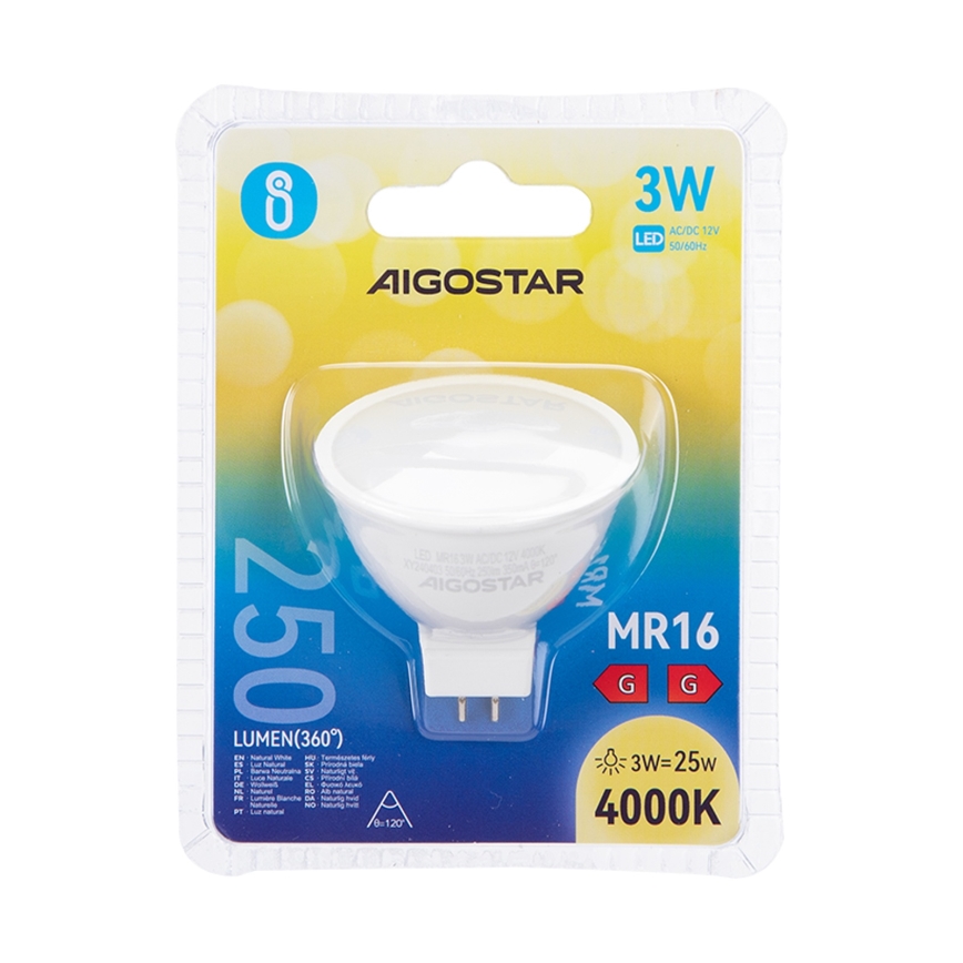 LED Bulb MR16 GU5,3/3W/12V 4000K - Aigostar