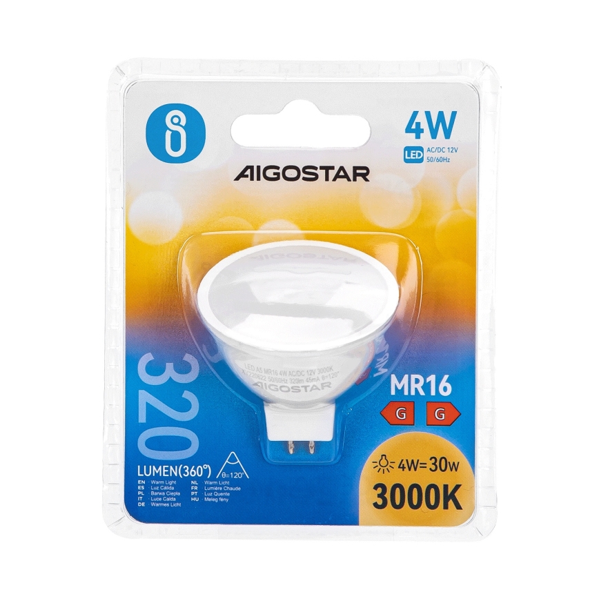 LED Bulb MR16 GU5,3/4W/12V 3000K - Aigostar