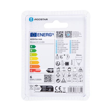 LED Bulb MR16 GU5,3/6W/12V 4000K - Aigostar