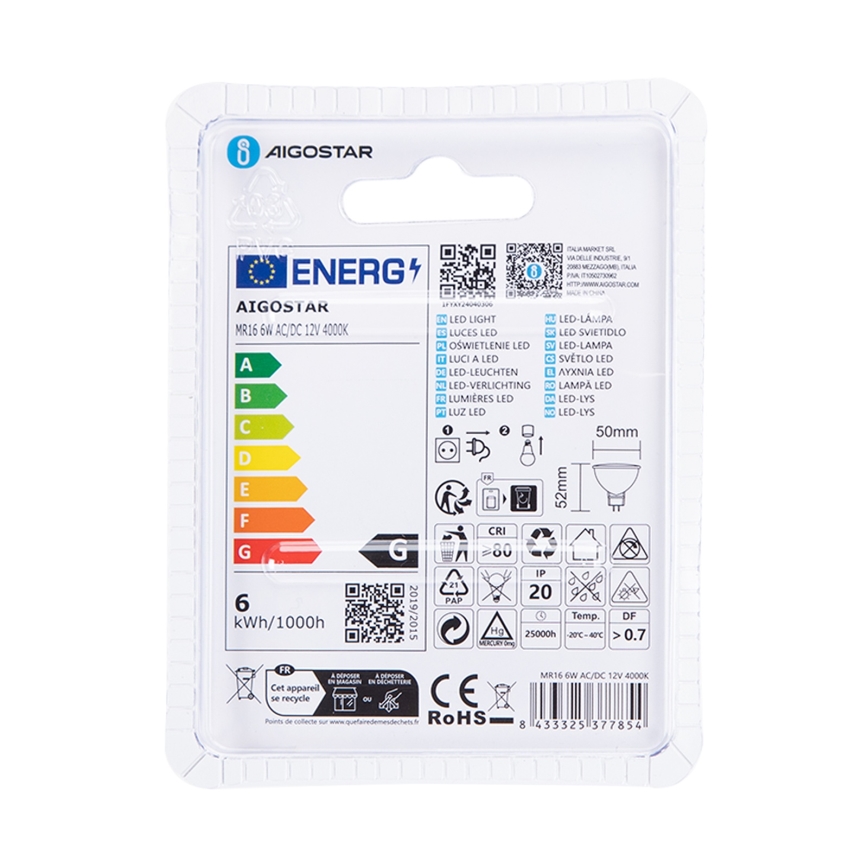 LED Bulb MR16 GU5,3/6W/12V 4000K - Aigostar