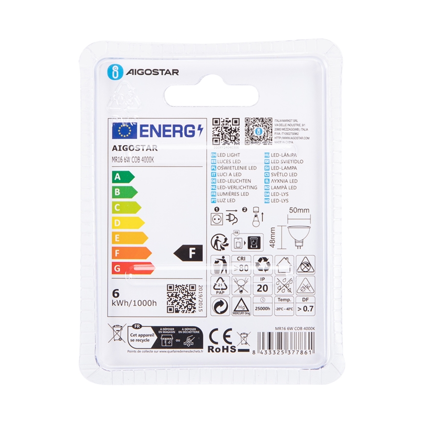 LED Bulb MR16 GU5,3/6W/12V 4000K - Aigostar