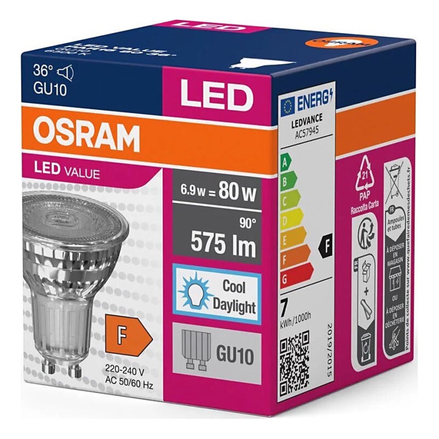 LED Bulb PAR16 GU10/6,9W/230V 6500K - Osram