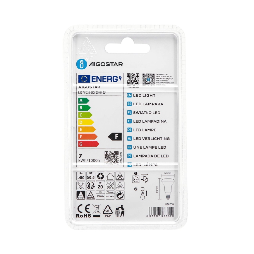 LED Bulb R50 E14/7W/230V 3000K - Aigostar