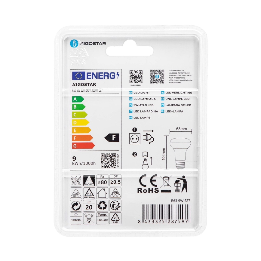LED Bulb R63 E27/9W/230V 3000K - Aigostar