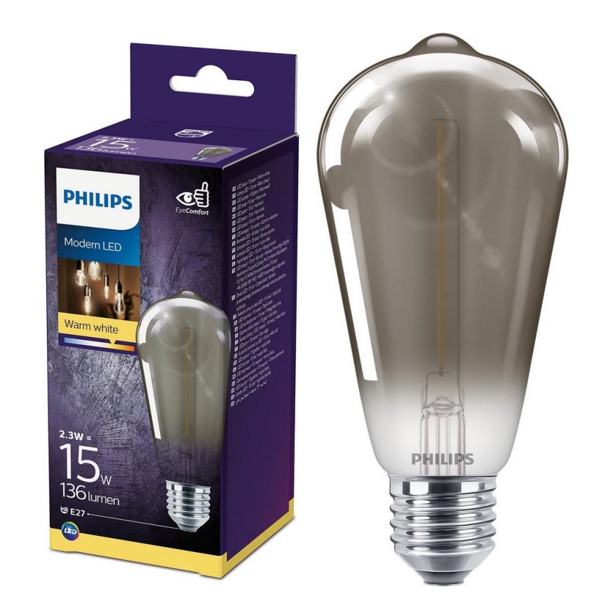 LED Bulb SMOKY VINTAGE Philips ST64 E27/2.3W/230V 2,700K
