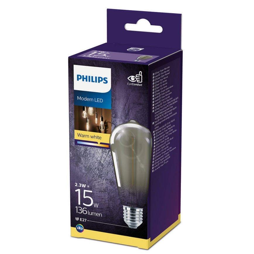 LED Bulb SMOKY VINTAGE Philips ST64 E27/2.3W/230V 2,700K
