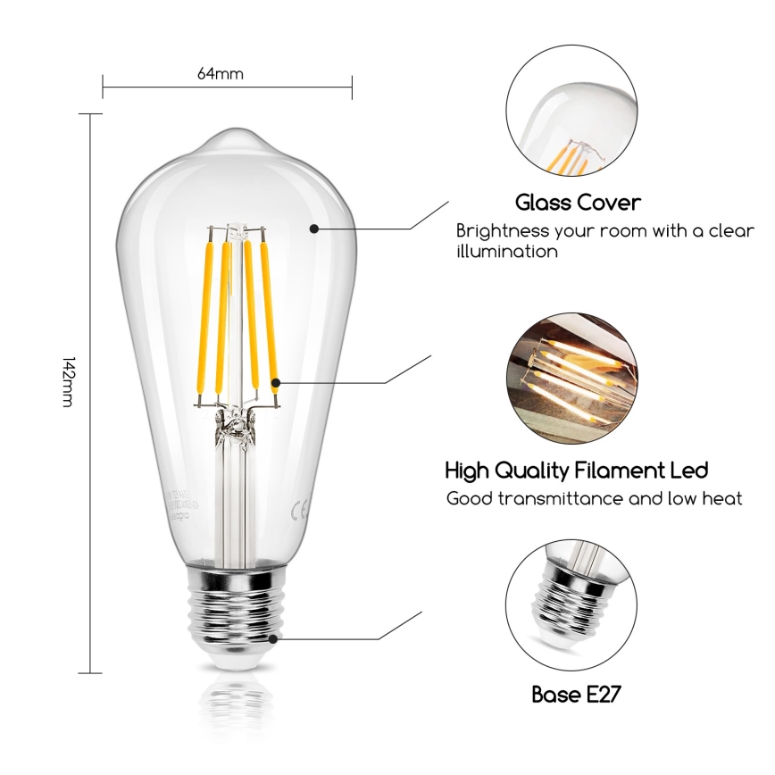 LED bulb ST64 E27/8W/230V 2700K - Aigostar
