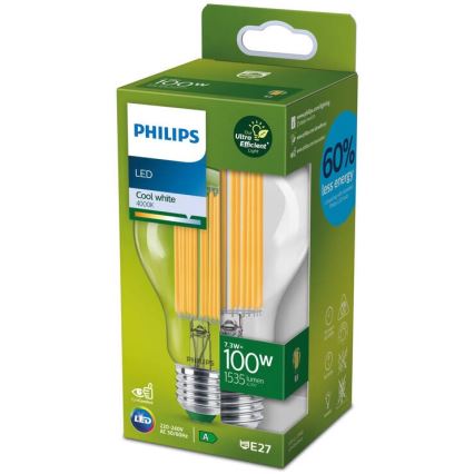 LED Bulb ULTRAEFFICIENT FILAMENT Philips A60 E27/7,3W/230V 4000K