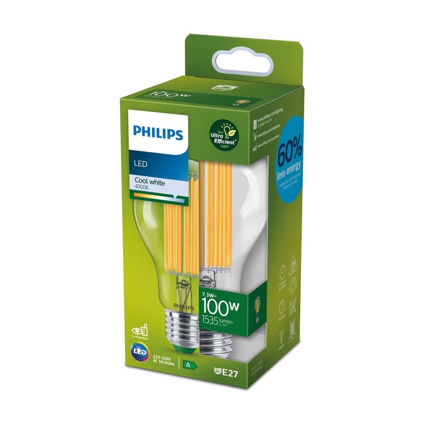 LED Bulb ULTRAEFFICIENT FILAMENT Philips A60 E27/7,3W/230V 4000K