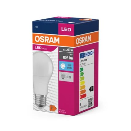 LED Bulb VALUE A60 E27/8W/230V 4000K - Osram