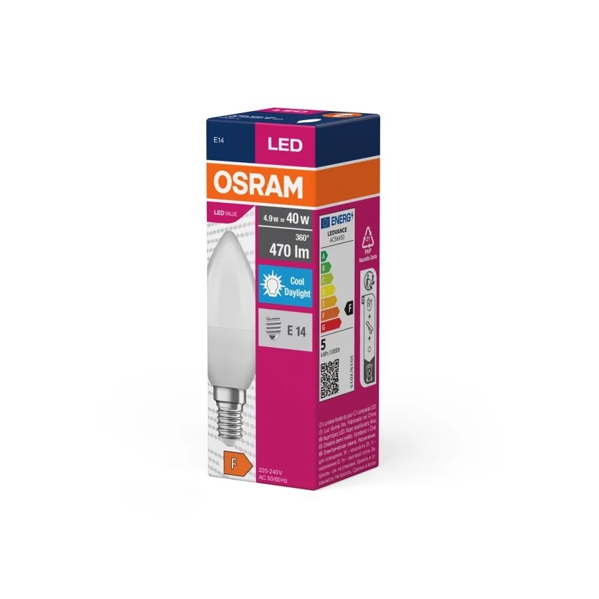LED Bulb VALUE B40 E14/4,9W/230V 6500K - Osram