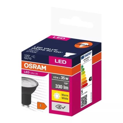 LED Bulb VALUE PAR16 GU10/4,5W/230V 2700K 120° black - Ledvance