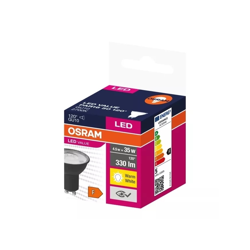 LED Bulb VALUE PAR16 GU10/4,5W/230V 2700K 120° black - Ledvance