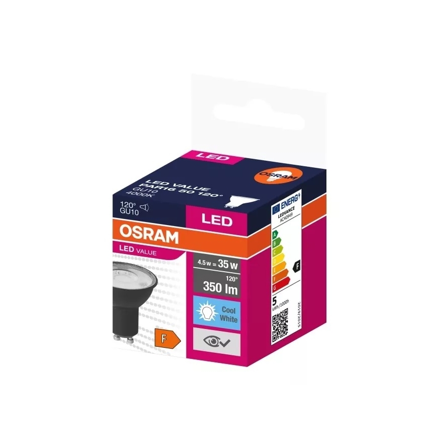LED Bulb VALUE PAR16 GU10/4,5W/230V 4000K 120° black - Ledvance