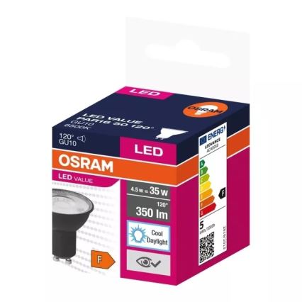 LED Bulb VALUE PAR16 GU10/4,5W/230V 6500K 120° black - Ledvance