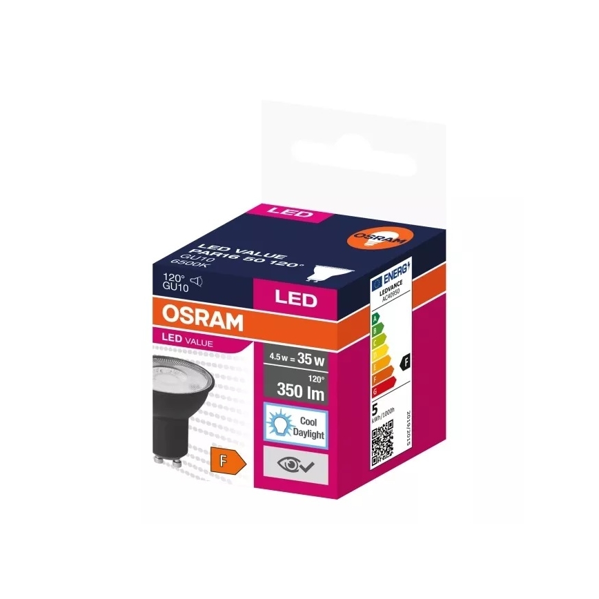 LED Bulb VALUE PAR16 GU10/4,5W/230V 6500K 120° black - Ledvance