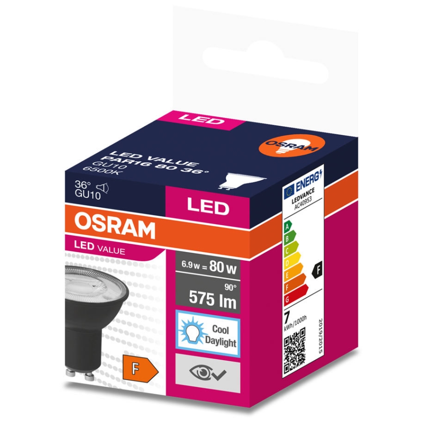 LED Bulb VALUE PAR16 GU10/6,9W/230V 4000K 36° black - Ledvance