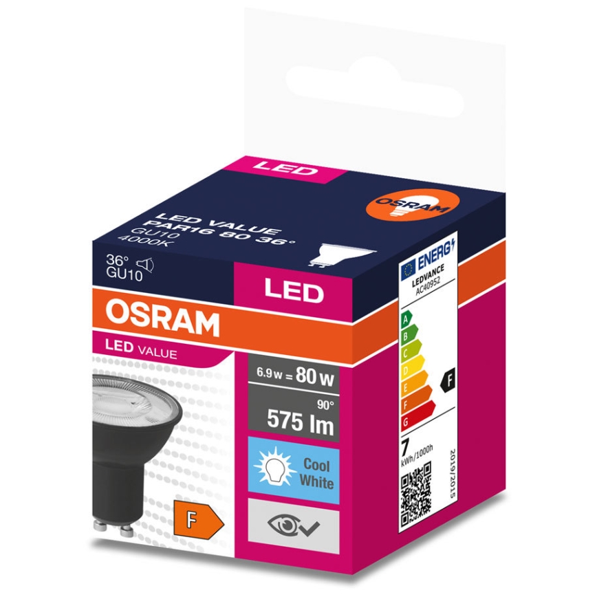 LED Bulb VALUE PAR16 GU10/6,9W/230V 6500K 36° black - Ledvance