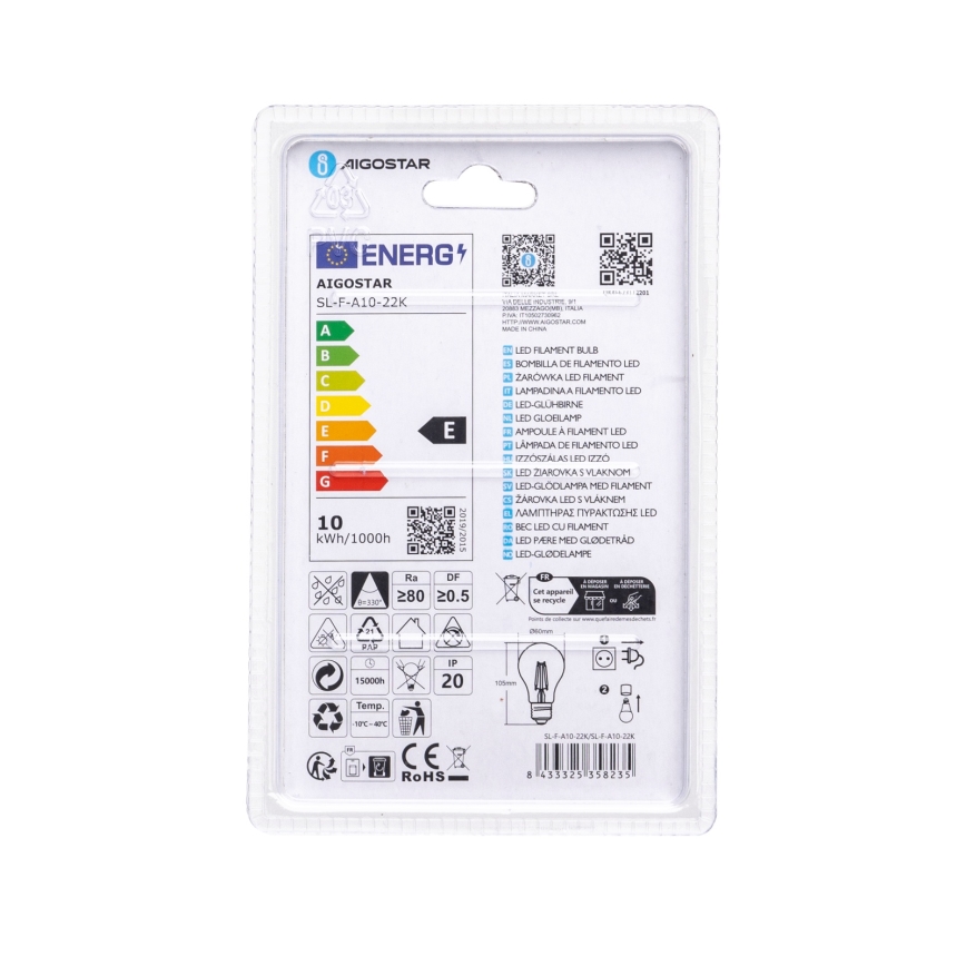 LED Bulb Vintage A60 E27/10W/230V 2200K - Aigostar