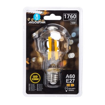 LED Bulb VINTAGE A60 E27/16W/230V 2200K - Aigostar