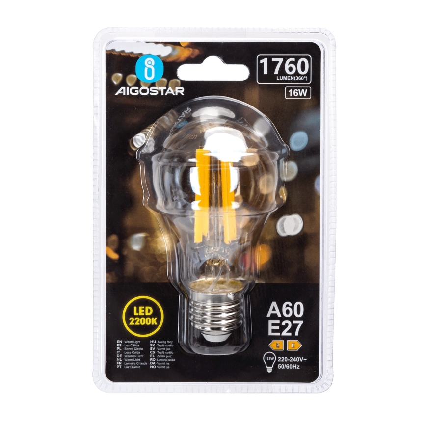 LED Bulb VINTAGE A60 E27/16W/230V 2200K - Aigostar