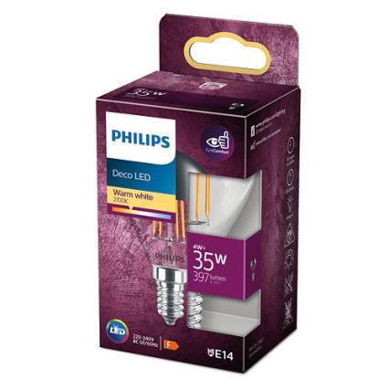 LED Bulb with a mirror spherical cap DECO Philips P45 E14/4W/230V 2700K