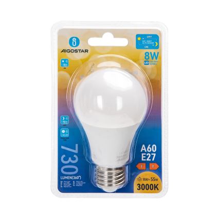 LED Bulb with Dusk Sensor A60 E27/8W/230V 3000K - Aigostar