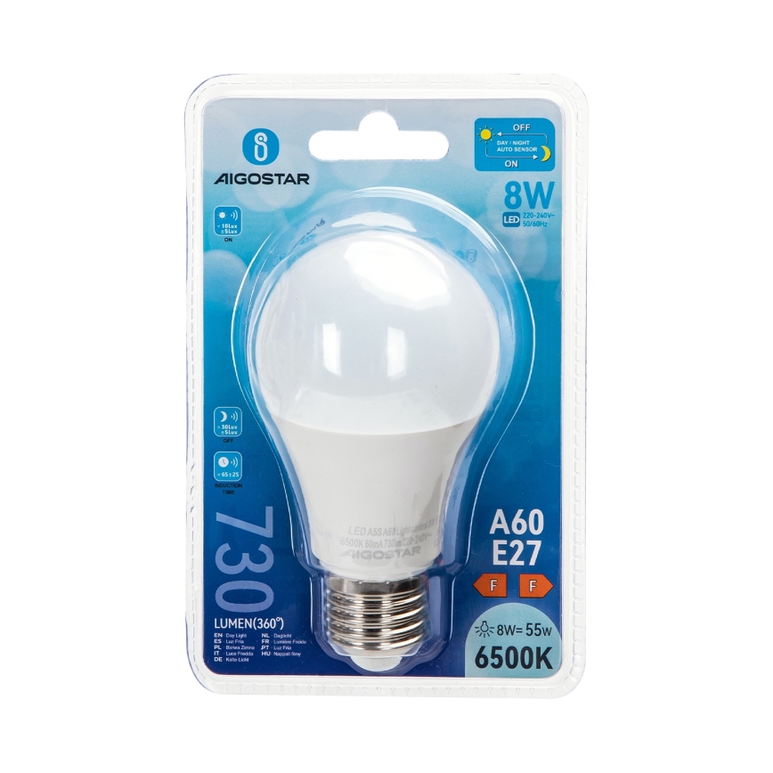 LED Bulb with Dusk Sensor A60 E27/8W/230V 6500K - Aigostar