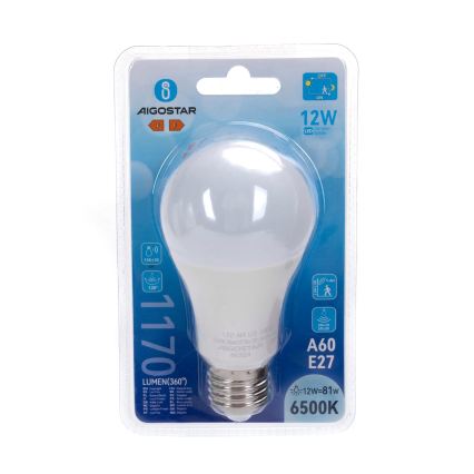 LED bulb with motion and dusk sensor A60 E27/12W/230V 6500K - Aigostar
