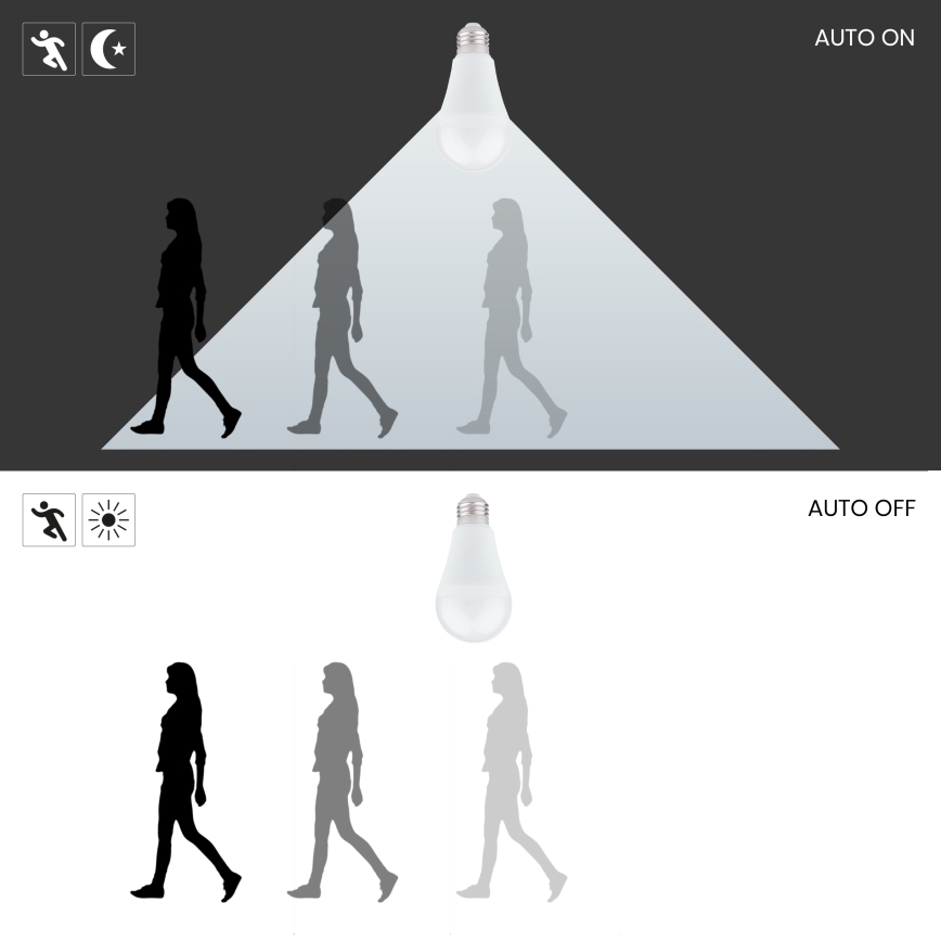 LED Bulb with motion and dusk sensor A60 E27/6W/230V 3000K