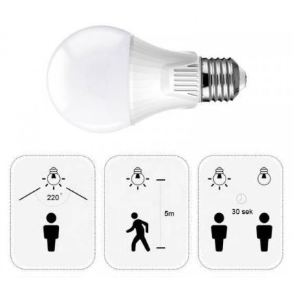 LED Bulb with Motion Sensor, E27 Base, 9W, 230V, 6500K