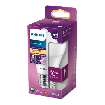 LED Bulb with sensor Philips A60 E27/8W/230V 2700K