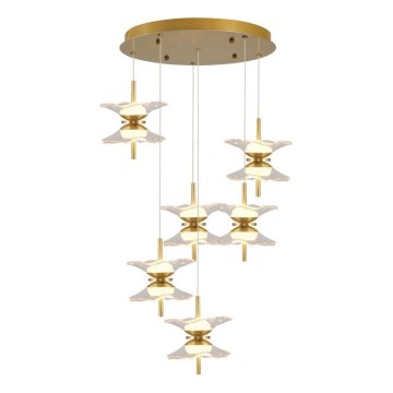 LED cable-hung chandelier BUTTERFLY — 12 × 5W LEDs, 230V, 3000K, Gold